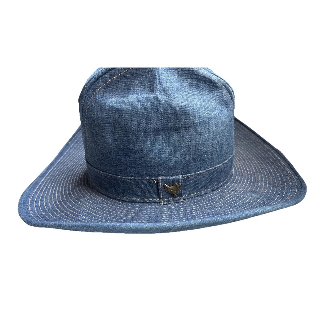 NEW Rare Vtg 70s Denim  cotton Cowboy Hat Dorfman Pacific USA Union tag Sz 6 7/8